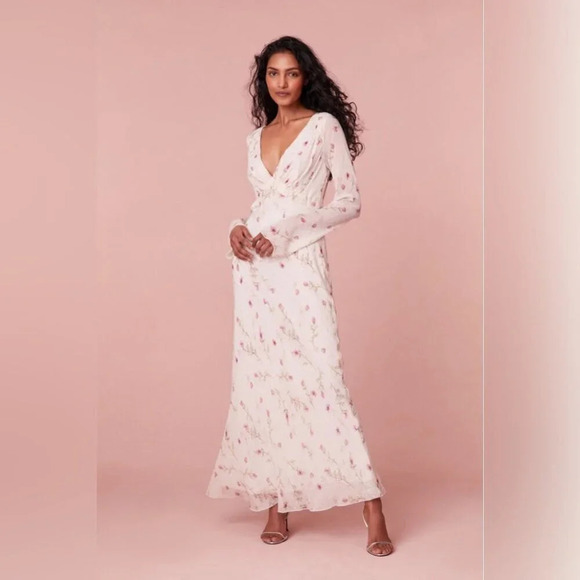 NEW LoveShackFancy Dalila Dainty Floral Maxi Dress Azalea Pink Chiffon | size 2 - Picture 1 of 12